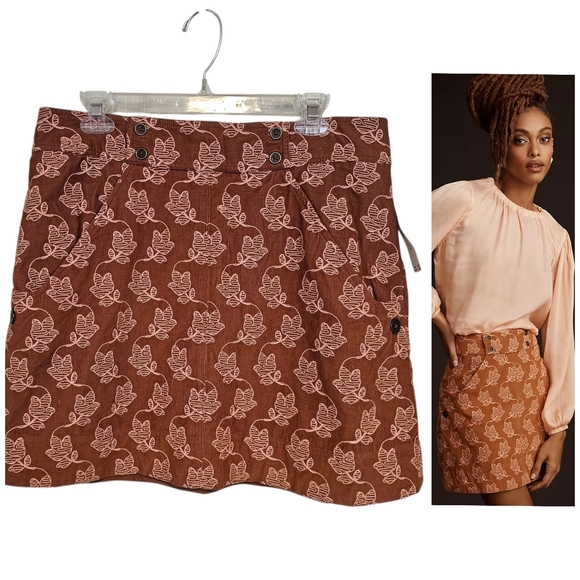Maeve Dresses & Skirts - Maeve By Anthropologie Rust Floral Embroidered Print Corduroy Mini Skirt